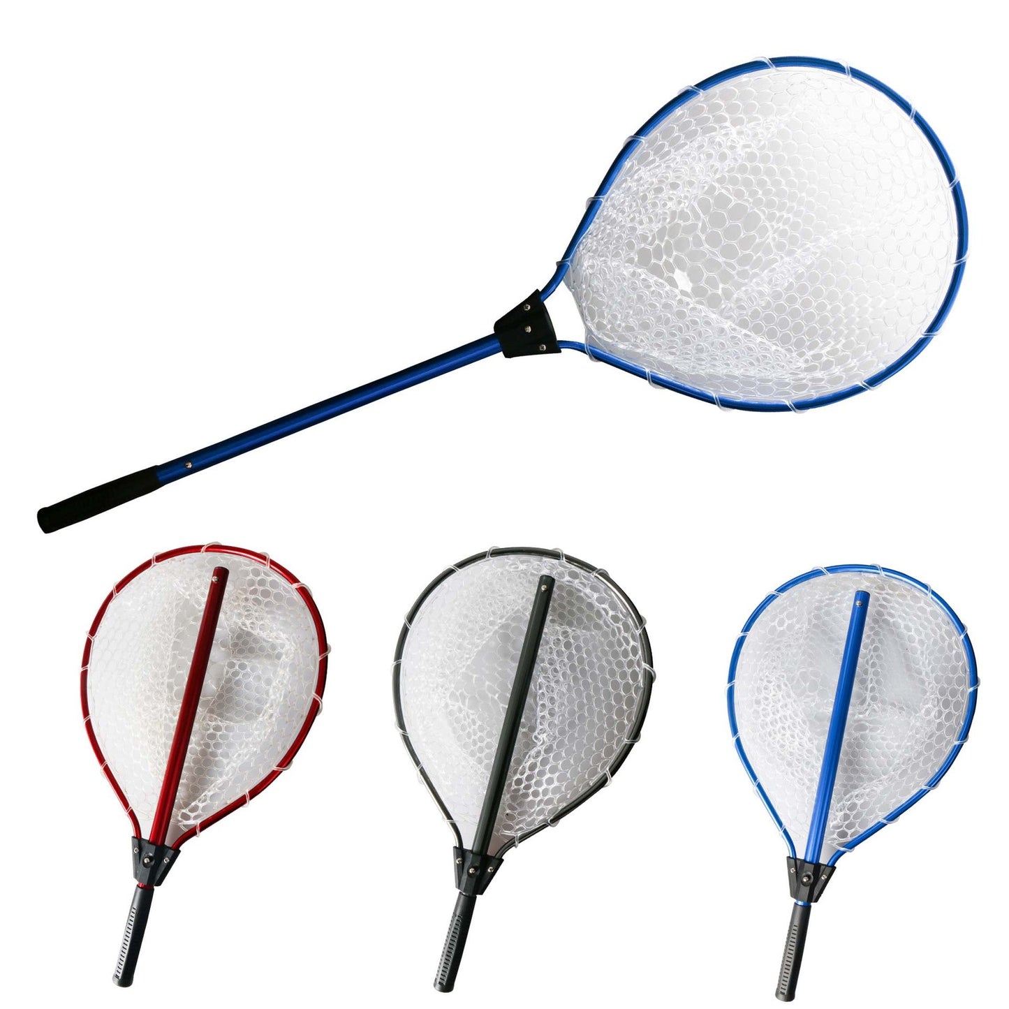 Black High Strength Large Landing Net - Fishing Net with Long Foldable Handle and Soft Rubber Netting, Dip Net for Fishing, Ideal for Boat, Pier, River Angling