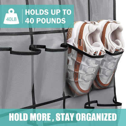 White Over the Door Shoe Organizer with 24 Mesh Pockets - Space Saving Hanging Storage for Shoes, Accessories, Pantry