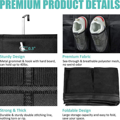 White Over the Door Shoe Organizer with 24 Mesh Pockets - Space Saving Hanging Storage for Shoes, Accessories, Pantry