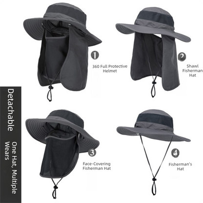 Black Outdoor Summer Sun Protection Hat with UV Protection Breathable Wide Brim Fisherman Cap for Hiking Cycling Fishing