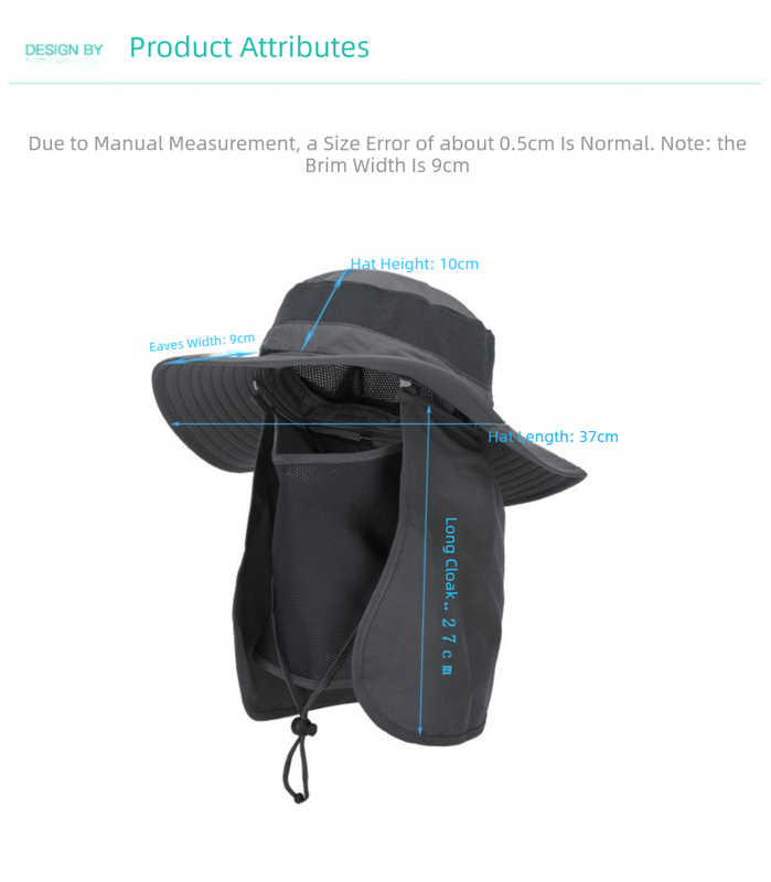 Dark Grey Outdoor Summer Sun Protection Hat with UV Protection Breathable Wide Brim Fisherman Cap for Hiking Cycling Fishing
