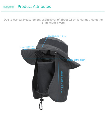 Dark Grey Outdoor Summer Sun Protection Hat with UV Protection Breathable Wide Brim Fisherman Cap for Hiking Cycling Fishing