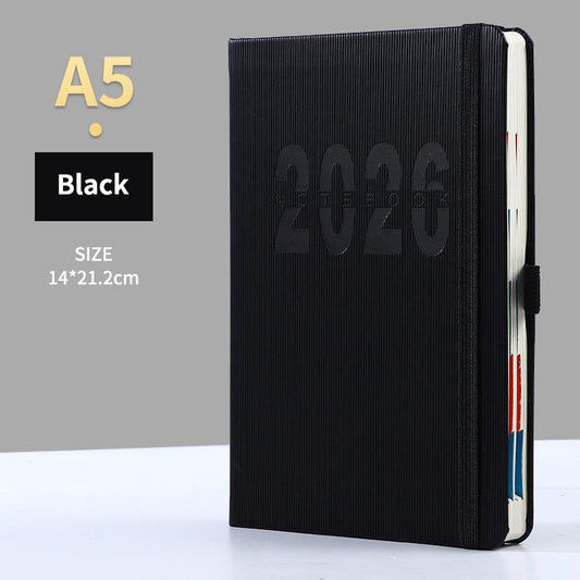 Black 2026 A5 English Daily Planner Notebook 365-Day Schedule Book for Monthly & Annual Planning.