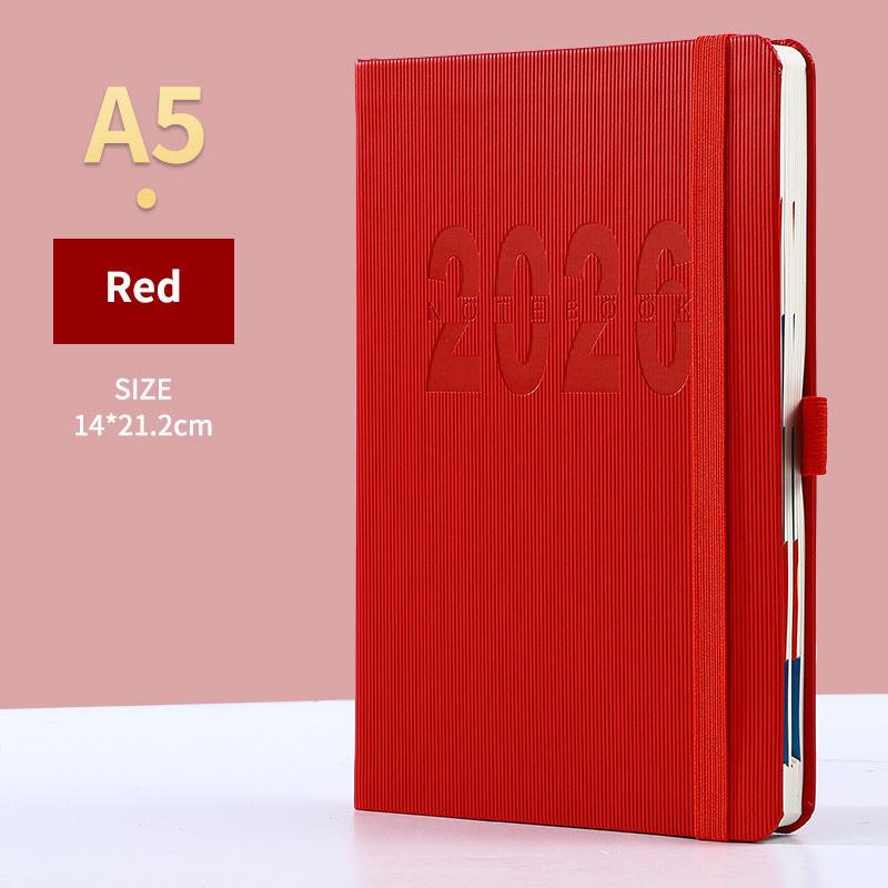 Red 2026 A5 English Daily Planner Notebook 365-Day Schedule Book for Monthly & Annual Planning.