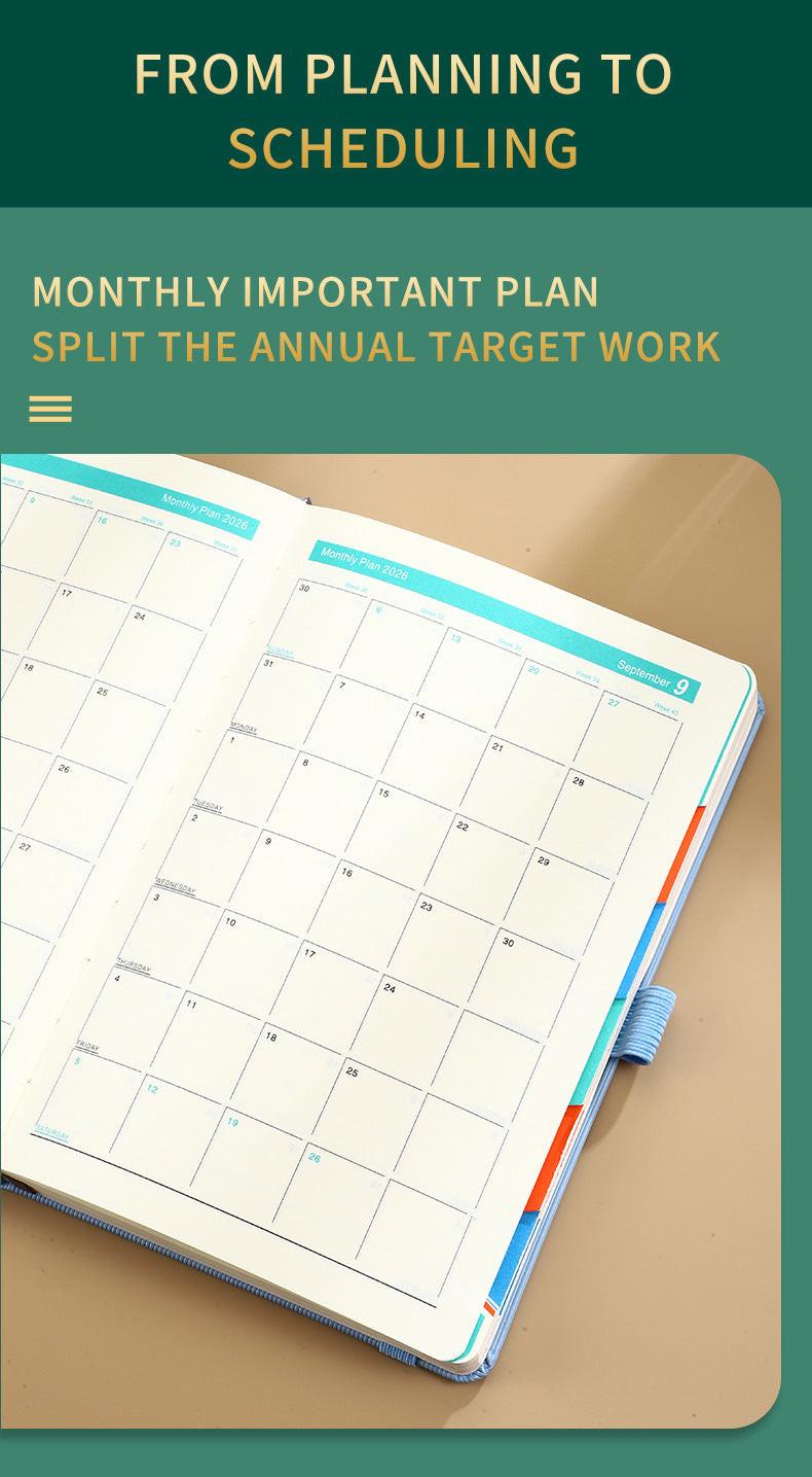Red 2026 A5 English Daily Planner Notebook 365-Day Schedule Book for Monthly & Annual Planning.