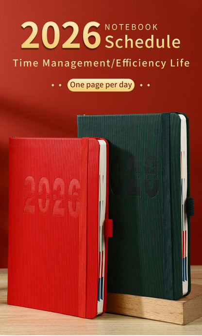 Blue 2026 A5 English Daily Planner Notebook 365-Day Schedule Book for Monthly & Annual Planning.