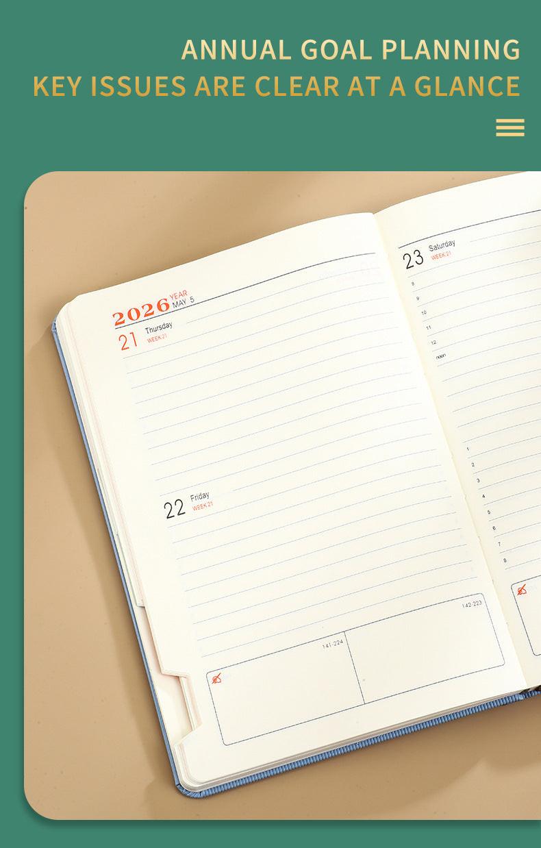 Blue 2026 A5 English Daily Planner Notebook 365-Day Schedule Book for Monthly & Annual Planning.