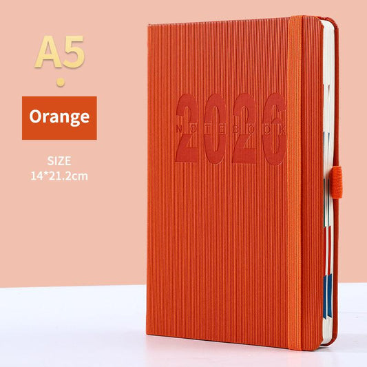 Orange 2026 A5 English Daily Planner Notebook 365-Day Schedule Book for Monthly & Annual Planning.