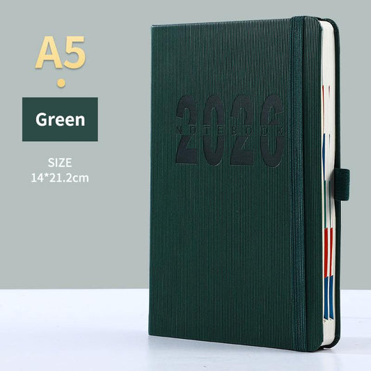 Green 2026 A5 English Daily Planner Notebook 365-Day Schedule Book for Monthly & Annual Planning.