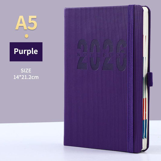 Purple 2026 A5 English Daily Planner Notebook 365-Day Schedule Book for Monthly & Annual Planning.