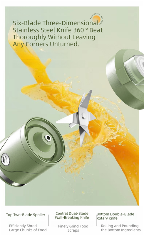 Green Portable Automatic Rechargeable Blender Wireless Juicer Mini Ice Crusher for Smoothies & Shakes.
