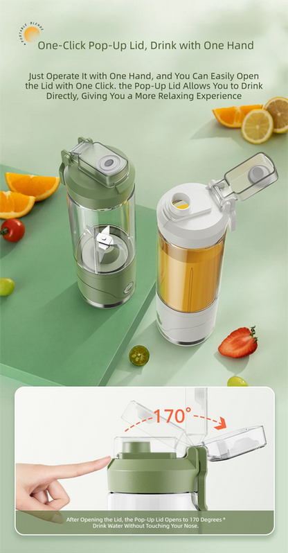 Green Portable Automatic Rechargeable Blender Wireless Juicer Mini Ice Crusher for Smoothies & Shakes.