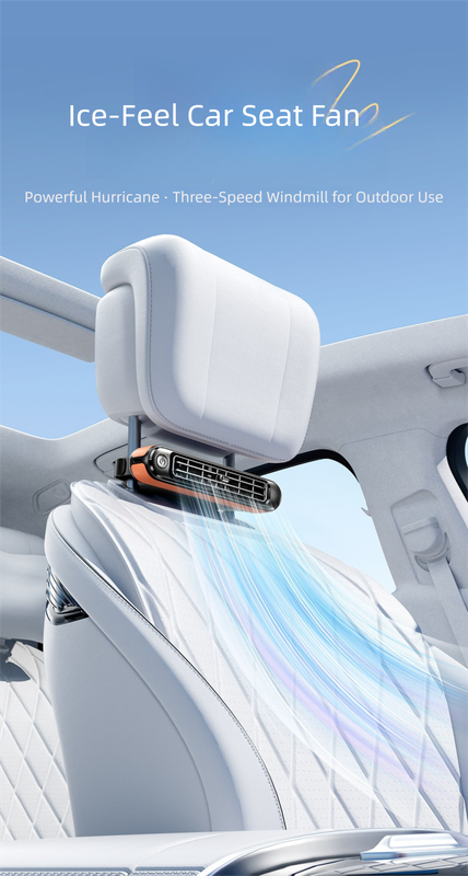 Black Car Seat Back Headrest Fan USB Powered Dual Turbine Bladeless Cooling Fan with 3 Speeds.
