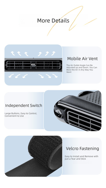 Black Car Seat Back Headrest Fan USB Powered Dual Turbine Bladeless Cooling Fan with 3 Speeds.
