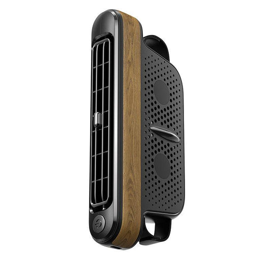 Black and Wood grain pattern Car Seat Back Headrest Fan USB Powered Dual Turbine Bladeless Cooling Fan with 3 Speeds.