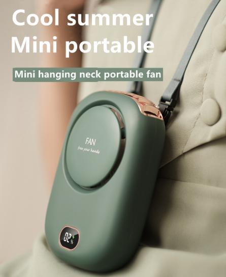 Pink Portable Bladeless Neck Fan with Waist Clip & Digital Display USB Rechargeable Mini Fan.