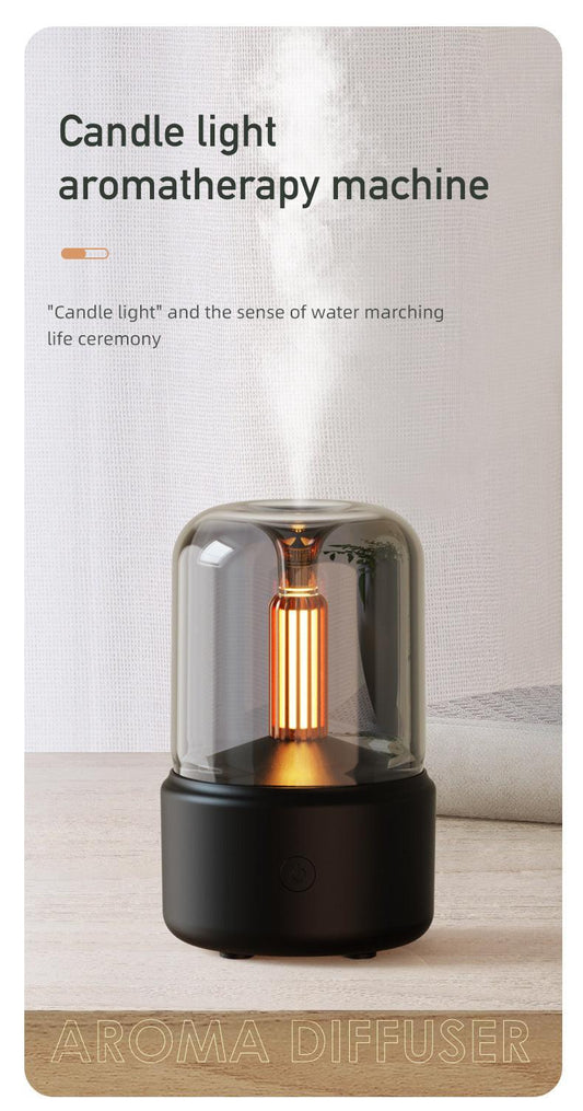 Black Creative Candleligh Aromatherapy Diffuser USB Desktop Ambient Candle Lamp Humidifier.