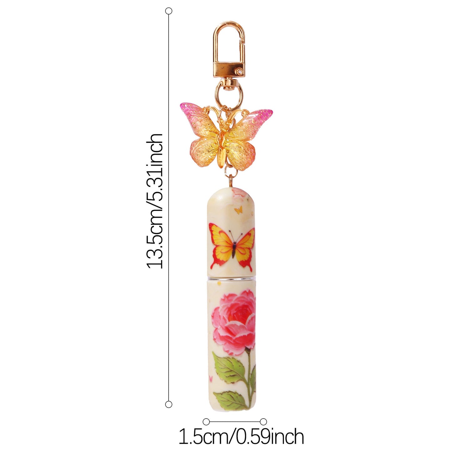 Pink 3 Pcs Portable 5ml Perfume Atomiser Keychain - Refillable Floral Spray Bottle with Butterfly Charm for Travel & Handbag