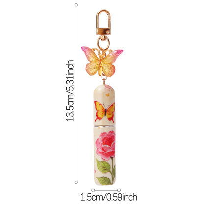 Pink 3 Pcs Portable 5ml Perfume Atomiser Keychain - Refillable Floral Spray Bottle with Butterfly Charm for Travel & Handbag