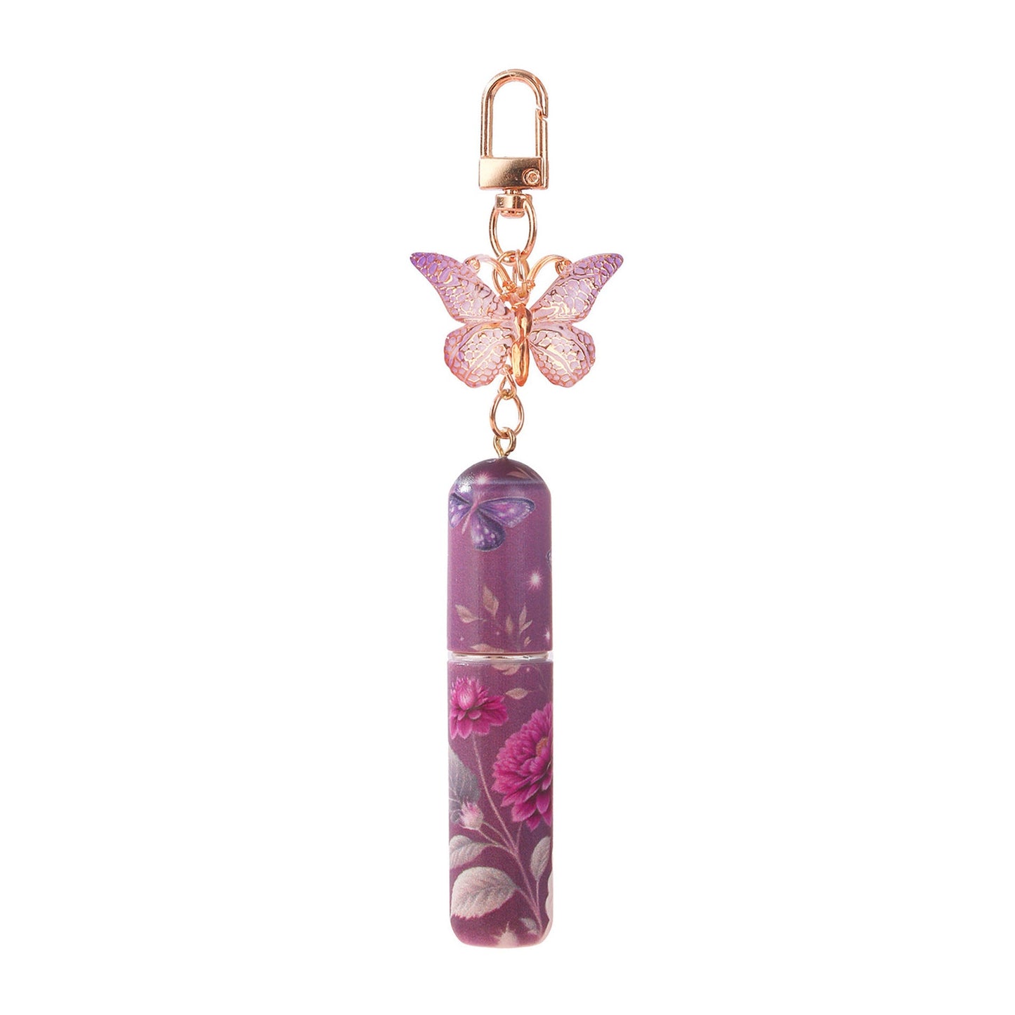 Purple 3 Pcs Portable 5ml Perfume Atomiser Keychain - Refillable Floral Spray Bottle with Butterfly Charm for Travel & Handbag