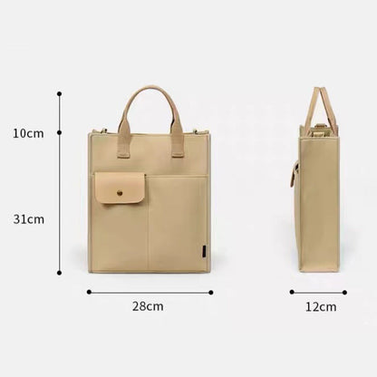 Black Unisex Canvas Tote Bag - Structured Vertical Shoulder Satchel with Front Pocket - Lightweight Crossbody for Work, Uni & Daily Commute