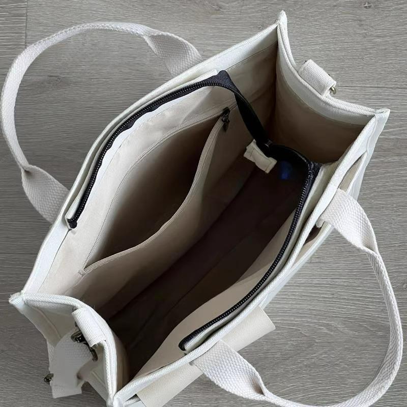 White Unisex Canvas Tote Bag - Structured Vertical Shoulder Satchel with Front Pocket - Lightweight Crossbody for Work, Uni & Daily Commute