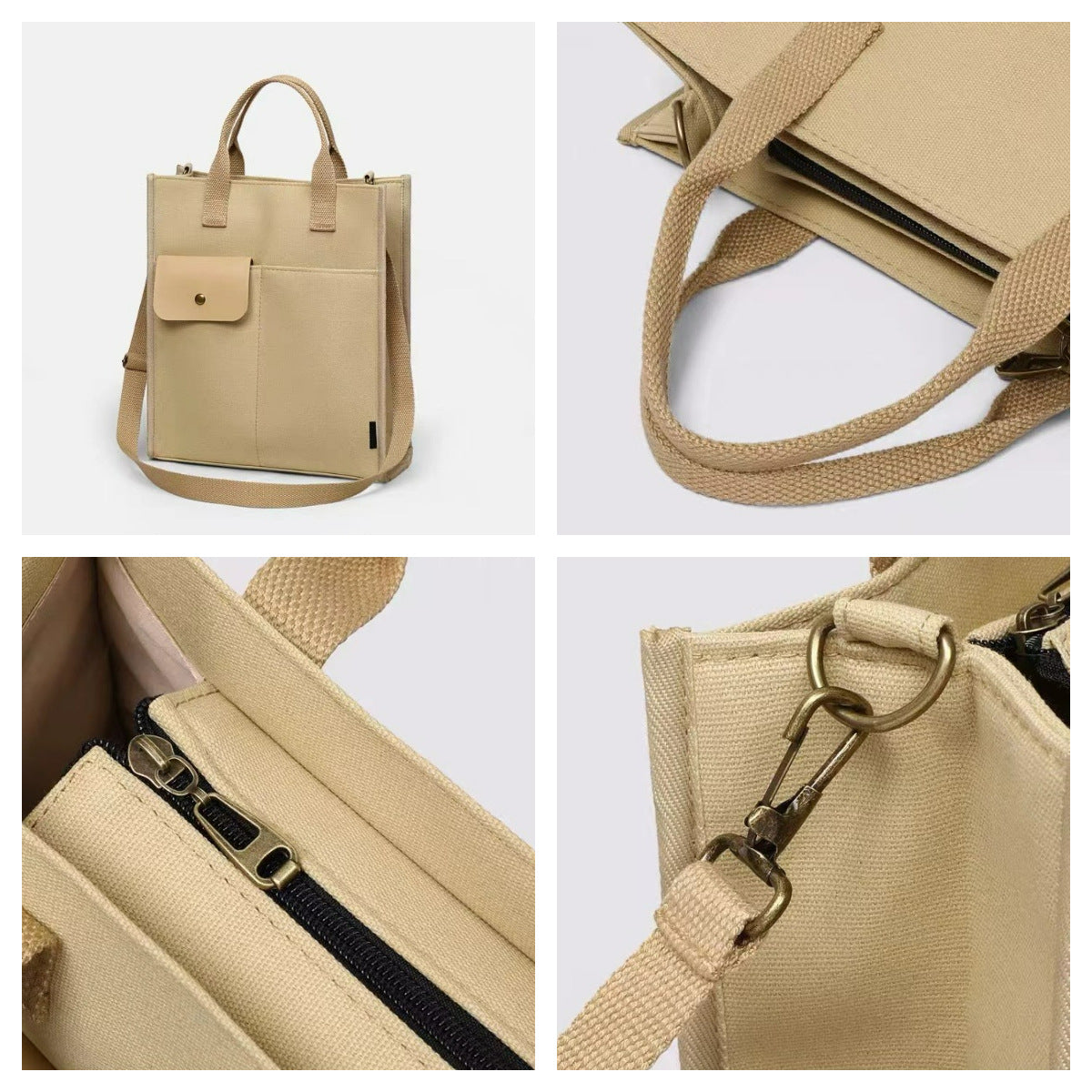 White Unisex Canvas Tote Bag - Structured Vertical Shoulder Satchel with Front Pocket - Lightweight Crossbody for Work, Uni & Daily Commute