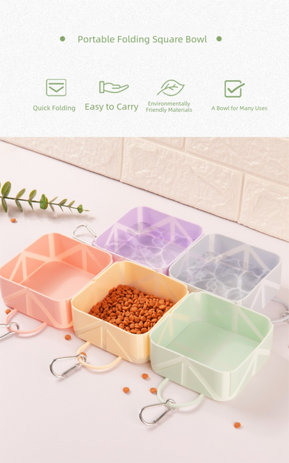 2 Pcs Yellow Portable 500ml Collapsible Square Pet Bowl - Silicone Travel Feeder with Carabiner Clip for Dogs & Cats - Lightweight for Camping & Hiking