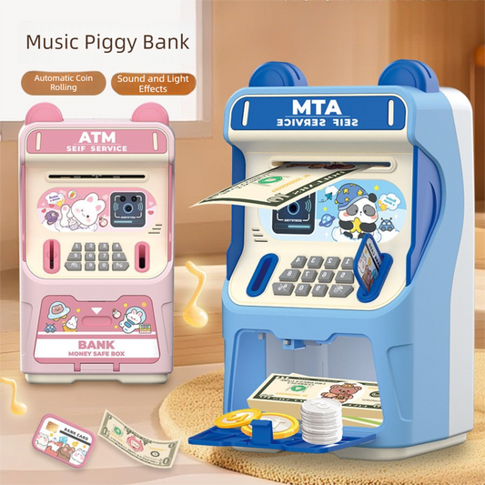 Blue Kids Electronic ATM Piggy Bank - Password Safe Box with Auto Scroll & Music - Educational Saving Toy