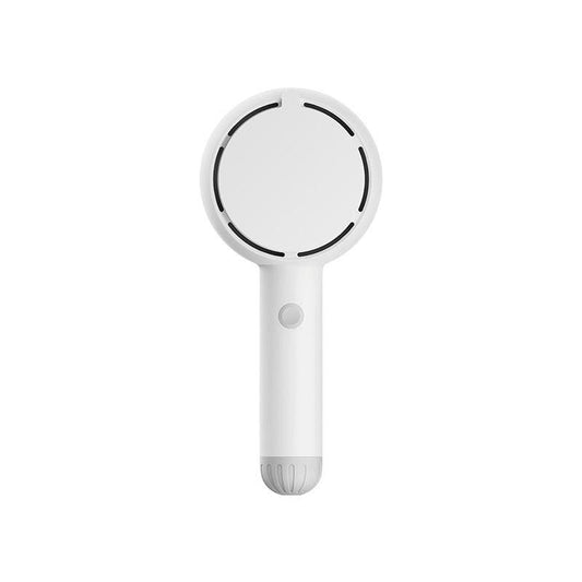 White 2-in-1 Handheld Fan with LED Makeup Mirror - Portable USB Rechargeable Beauty Light Fan with Desktop Base - 3 Speed Quiet Airflow for Travel & Summer.