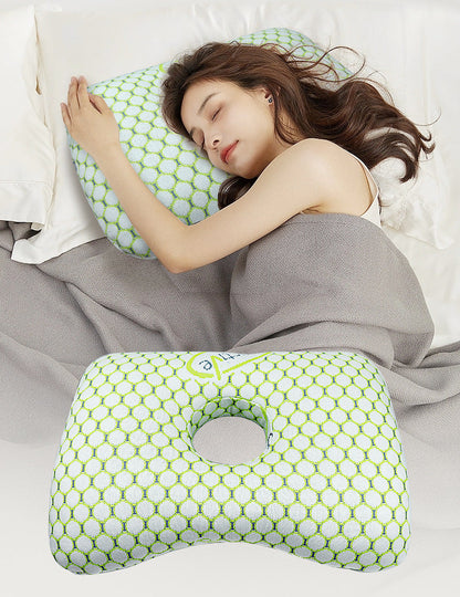 Light Gold Ergonomic Ear Pillow with Hole for Side Sleepers - Pressure Relief Cushion for Ear Pain, Piercings & CNH - Washable Cover