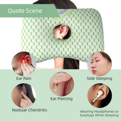 Light Gold Ergonomic Ear Pillow with Hole for Side Sleepers - Pressure Relief Cushion for Ear Pain, Piercings & CNH - Washable Cover