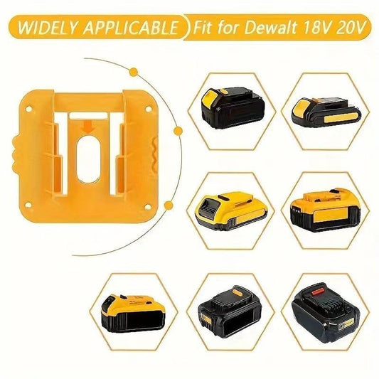 Yellow 5 Pack Battery Mount Holder for Dewalt 18V 20V 60V Lithium Batteries - Heavy Duty ABS Wall Storage Rack - Workshop Garage Organiser.