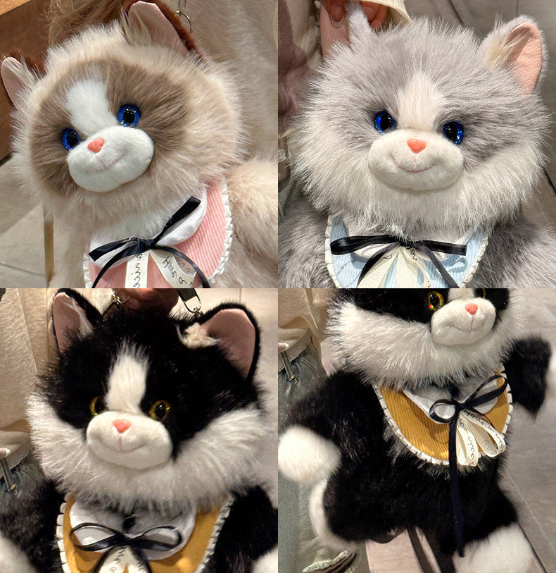 Brown Adorable Plush Cat Backpack - Soft Furry Doll Bag with Zipper Compartment for Girls and Women