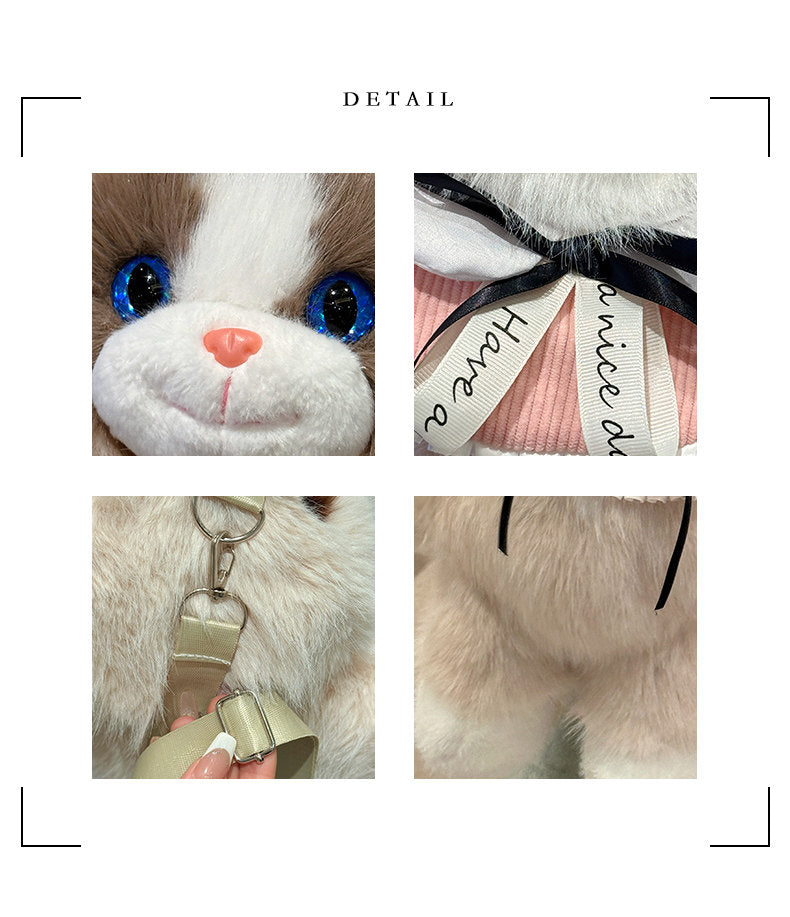 Brown Adorable Plush Cat Backpack - Soft Furry Doll Bag with Zipper Compartment for Girls and Women