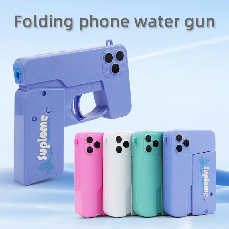 2 Pcs Green Mini Foldable Phone Water Gun - Portable Dual-Nozzle Spray Toy for Summer Fun and Stress Relief