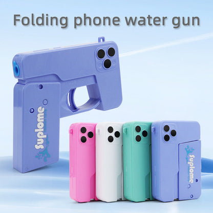 2 Pcs Green Mini Foldable Phone Water Gun - Portable Dual-Nozzle Spray Toy for Summer Fun and Stress Relief