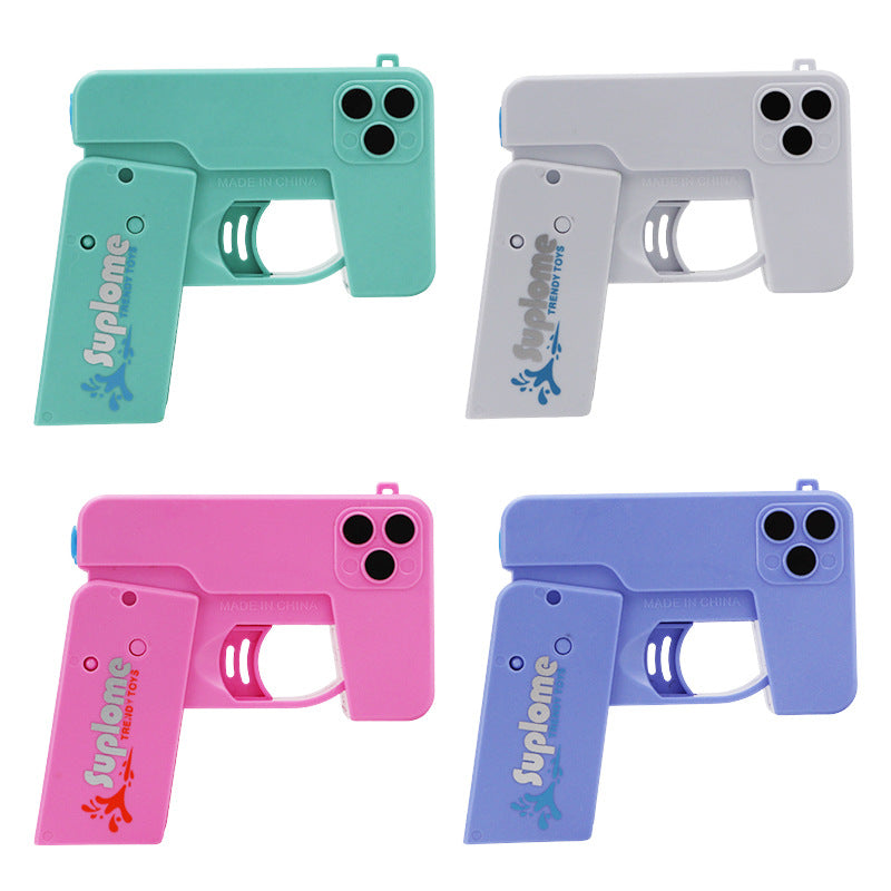 2 Pcs Green Mini Foldable Phone Water Gun - Portable Dual-Nozzle Spray Toy for Summer Fun and Stress Relief