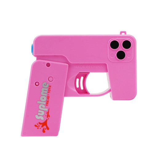 2 Pcs Pink Mini Foldable Phone Water Gun - Portable Dual-Nozzle Spray Toy for Summer Fun and Stress Relief