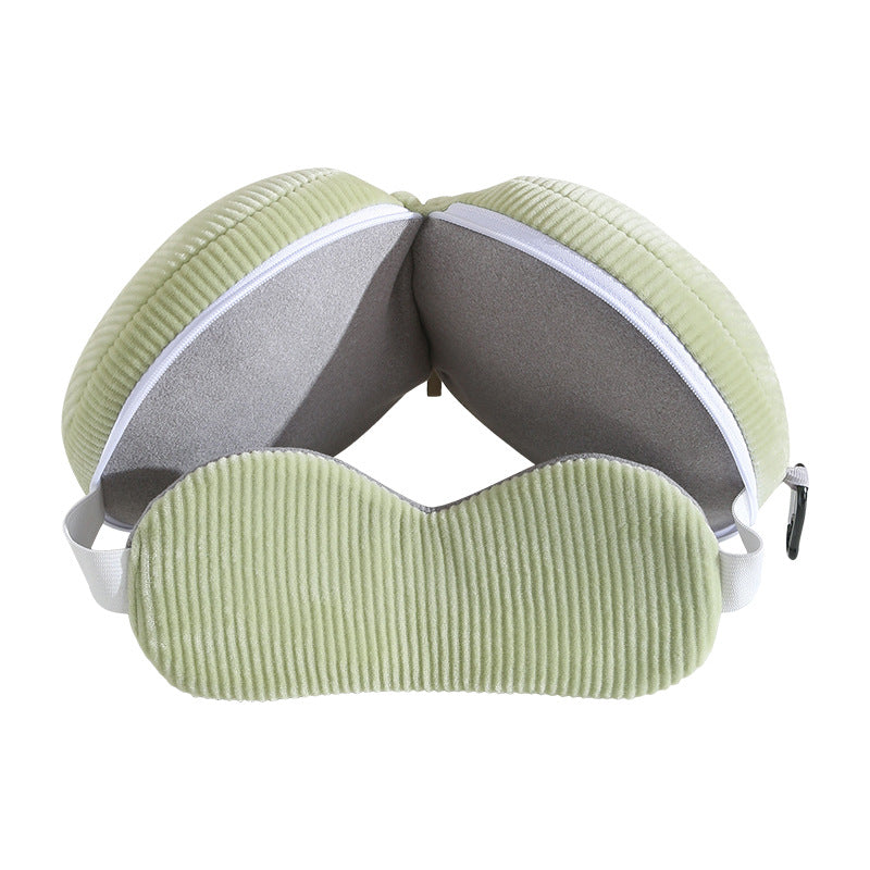 Pink and Grey 3-in-1 Foldable Sleep Eye Mask with Neck Pillow - Compact Travel Pillow for Airplane, Office Naps and Restful Sleep