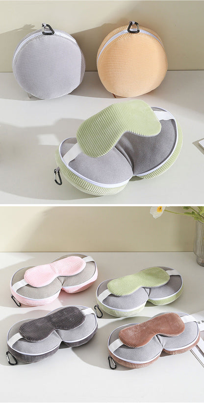 Pink and Grey 3-in-1 Foldable Sleep Eye Mask with Neck Pillow - Compact Travel Pillow for Airplane, Office Naps and Restful Sleep