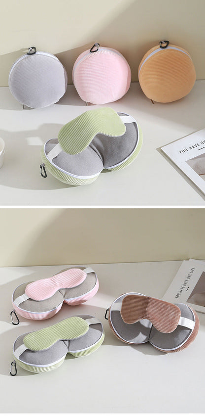 Beige and Grey 3-in-1 Foldable Sleep Eye Mask with Neck Pillow - Compact Travel Pillow for Airplane, Office Naps and Restful Sleep