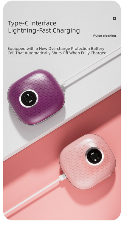 Purple Portable Sonic Wave Contact Lens Cleaner with LED Makeup Mirror - Automatic Electric Lens Cleaning Case for Daily Use.