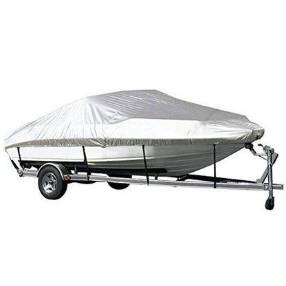 Grey Heavy Duty Waterproof Tarp Covers with Storage Bag, Fits V-Hull, Fish&Ski, Pro-Style, Fishing, Runabout, Bass Boats, 11-13 feet (420cm x 270cm).