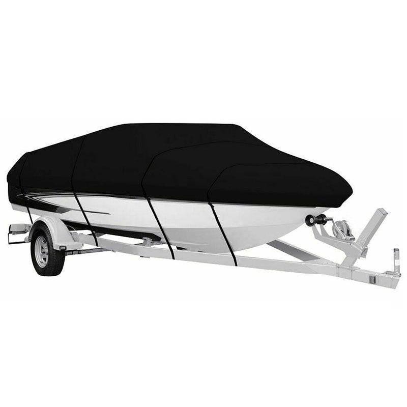 Black Heavy Duty Waterproof Tarp Covers with Storage Bag, Fits V-Hull, Fish&Ski, Pro-Style, Fishing, Runabout, Bass Boats, 11-13 feet (420cm x 270cm).