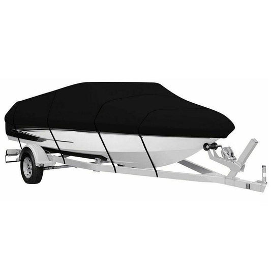 Black Heavy Duty Waterproof Tarp Covers with Storage Bag, Fits V-Hull, Fish&Ski, Pro-Style, Fishing, Runabout, Bass Boats, 17-19FT(600cm*310cm).