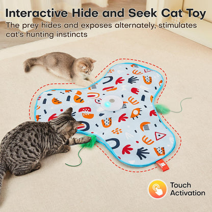 Pink Interactive Cat Toys Rechargeable,Moving Concealed Feathers,Real Mouse Squeaky,Touch Activated Cat Kitten Toy Exercise Toys for Indoor Bored Adult Cats