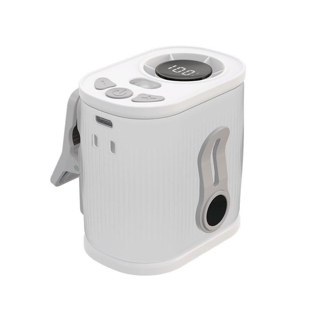 White High-Speed Mini Clip Fan with 360Â° Rotation â Portable, Rechargeable & Multi-Functional Cooling Solution.