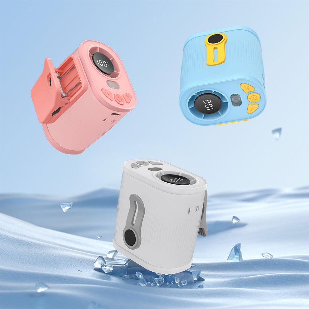 White High-Speed Mini Clip Fan with 360Â° Rotation â Portable, Rechargeable & Multi-Functional Cooling Solution.