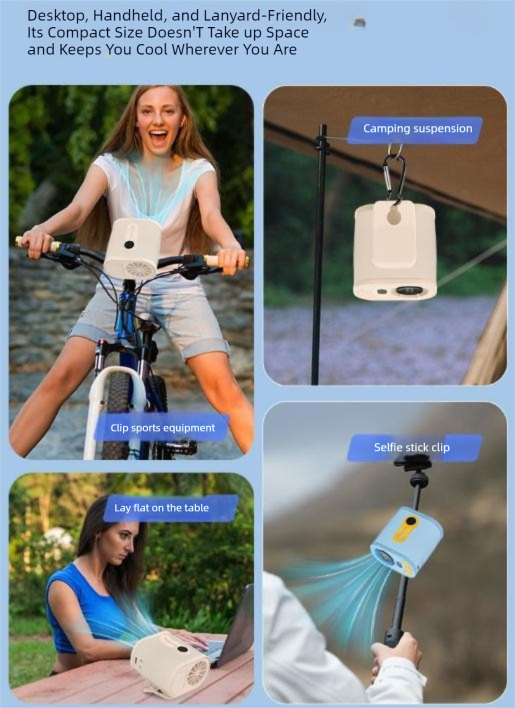 White High-Speed Mini Clip Fan with 360Â° Rotation â Portable, Rechargeable & Multi-Functional Cooling Solution.